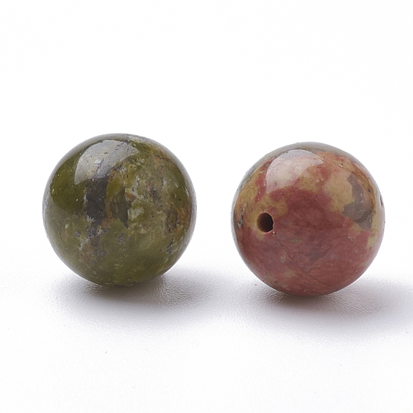 

PandaHall Natural Unakite Beads, Half Drilled, Round, 10mm, Hole: 1mm Unakite Round