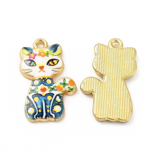 

PandaHall Rack Plating Alloy Pendants, Printed, Lead Free & Cadmium Free & Nickel Free, Cat Charm, Light Gold, Colorful, 23x14x2mm, Hole...