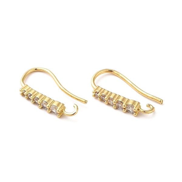 

PandaHall Brass Micro Pave Clear Cubic Zirconia Earring Hooks, Ear Wire, with Horizontal Loops, Real 18K Gold Plated, 17x9x2.5mm, Hole...