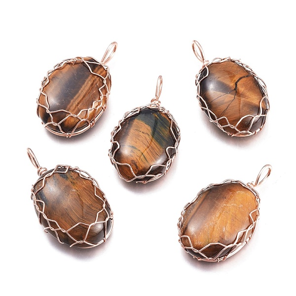 

PandaHall Mixed Gemstones Pendants, Wire Wrapped Pendants, with Rose Gold Plated Brass Wire, Oval, 42.5x23x10mm, Hole: 5x7mm Mixed Stone...