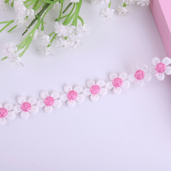 

PandaHall 15 Yards Milk Fiber Flower Lace Ribbon, Clothing Decoration, Hot Pink, 1/2 inch(13mm) Fibre Flower