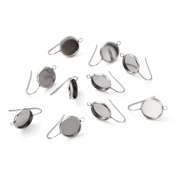 

PandaHall 304 Stainless Steel Earring Hooks, with Vertical Loop, Flat Round, Stainless Steel Color, 25.5x14x2mm, Hole: 1.8mm, Tray: 12mm, 20...