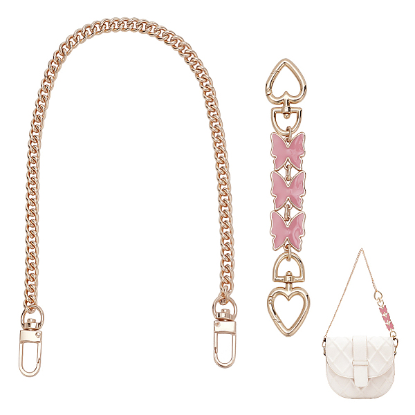 

PandaHall PH 2pcs Purse Chain Straps, Pink Butterfly Bag Straps Extender Alloy Curb Chain Bag Straps Handbag Chain Replacement for...