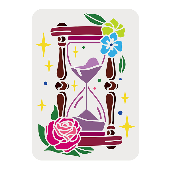 PandaHall FINGERINSPIRE Hourglass Stencil 29.7x21cm Rose Stencil Plastic Hourglass Drawing Painting Stencil Reusable Star Flower Leaves...