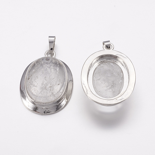 

PandaHall Natural Quartz Crystal Pendants, with Platinum Tone Alloy Findings, Oval, 37x25x10mm, Hole: 4x8mm Quartz Crystal Oval