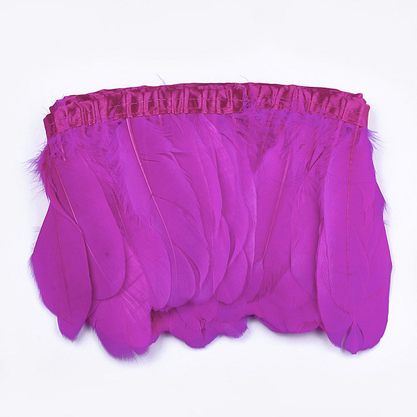 

PandaHall Goose Feather Fringe Trimming, Costume Accessories, Dyed, Magenta, 145~195mm, about 2m/bag Feather Feather Pink