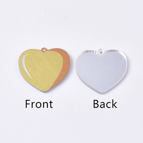 

PandaHall Acrylic Pendants, PVC Printed on the Front, Film and Mirror Effect on the Back, Heart, Gold, 20x22x2mm, Hole: 1mm Acrylic Heart...