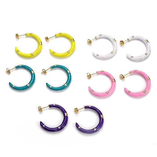 

PandaHall Brass Enamel Half Hoop Earrings, with Ear Nuts, Moon, Real 18K Gold Plated, Mixed Color, 29x29x4.5mm, Pin: 0.9mm Brass Moon..., Multicolor