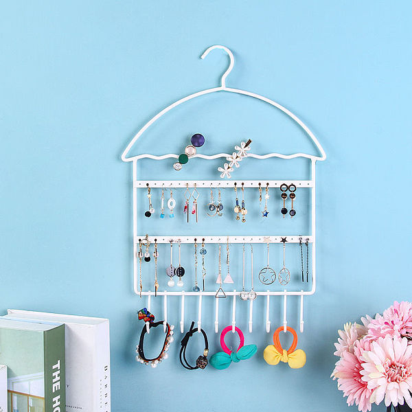 PandaHall House Shaped Wall-mounted Iron Jewelry Display Rack, Jewelry Hanging Organizer Holder with Hook for Bracelet, Necklace, Earrings...