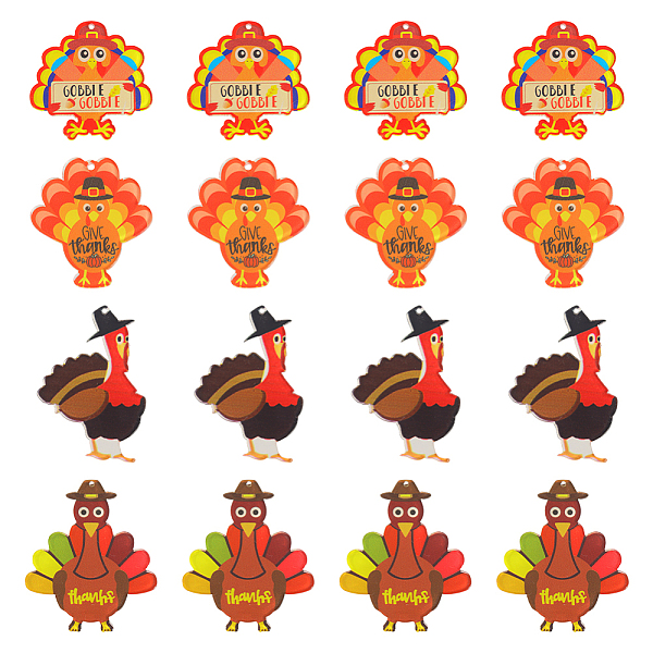 

PandaHall SUNNYCLUE 16Pcs 4 Styles Thanksgiving Day Opaque Acrylic Pendants, Turkey Charm, Mixed Color, 37~53x39.5~52x2.2mm, Hole: 1.5mm..., Multicolor