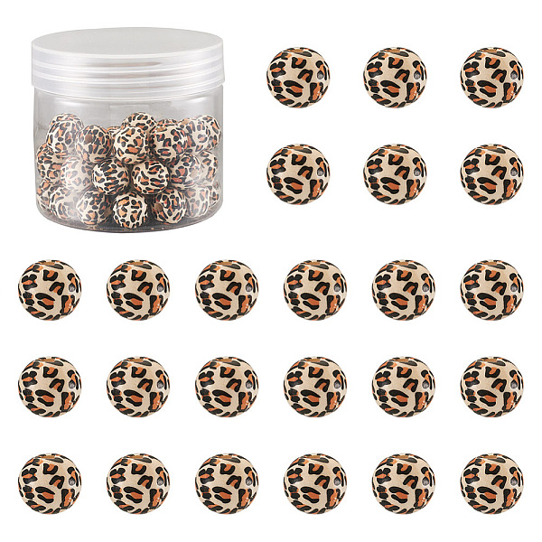

PandaHall 50Pcs Printed Natural Wooden Beads, Round with Leopard Print Pattern, Peru, 13x12mm, Hole: 3mm Wood Round Brown