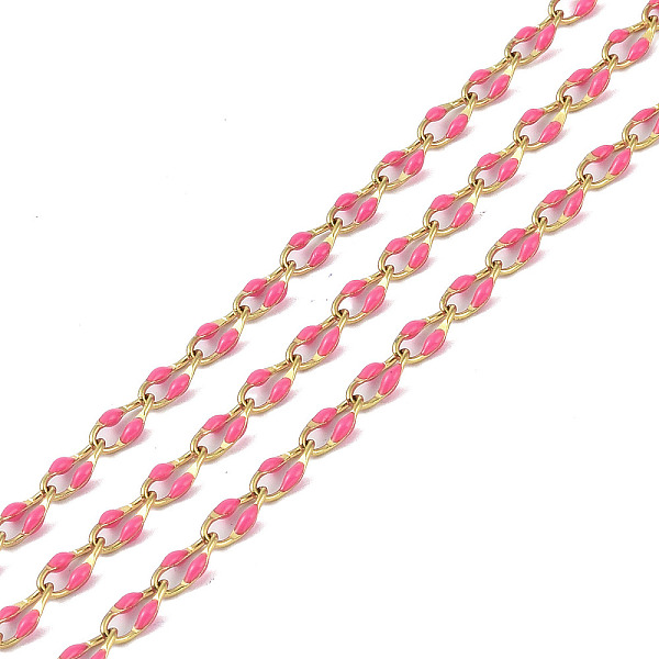 

PandaHall Ion Plating(IP) 304 Stainless Steel Dapped Chains, with Enamel with Spool, Unwelded, Hot Pink, 8.5x4x1.5mm 304 Stainless Steel