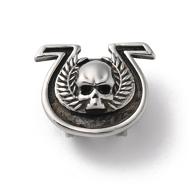 

PandaHall 304 Stainless Steel Slide Charms, Horseshoe with Skull, Antique Silver, 17x21x11mm, Hole: 12x6mm 304 Stainless Steel Skull