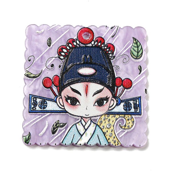 

PandaHall Embossed Printed Acrylic Pendant, Square Beijing Opera, Plum, 37.5x37.5x2.5mm, Hole: 1.8mm Acrylic Square Purple