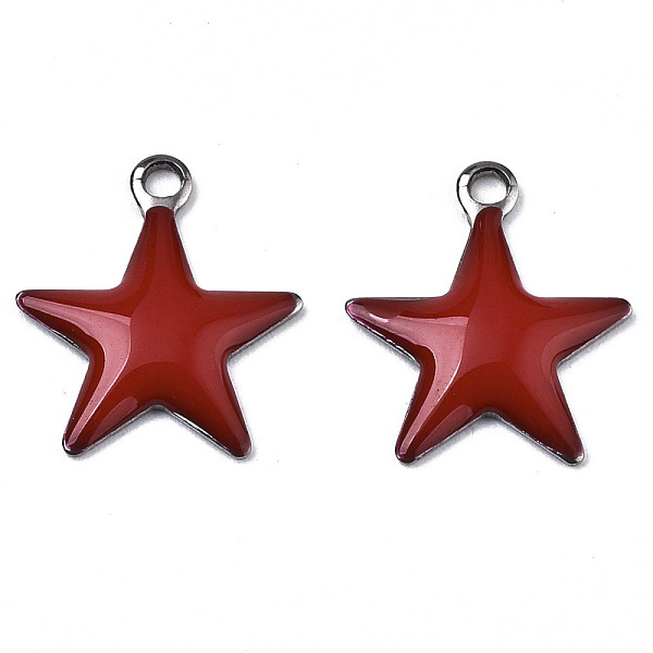 

PandaHall 201 Stainless Steel Enamel Charms, Star, Stainless Steel Color, Dark Red, 14.5x12.5x2mm, Hole: 1.5mm Stainless Steel+Enamel Star..., Brown