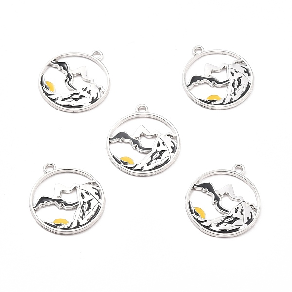 

PandaHall Alloy Enamel Pendants, Flat Round with Mountain Pattern, Black, 25.5x22.5x1mm, Hole: 2mm Alloy+Enamel Flat Round Black