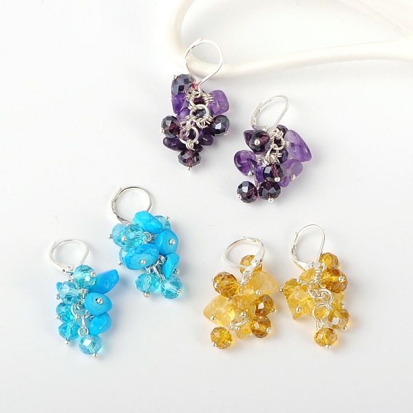 

PandaHall Gemstone Chips Earrings, with Glass Beads and Brass Leverback Hoop Earrings, Natural & Synthetic Mixed Stone, 39mm, Pin: 0.7mm..., Multicolor