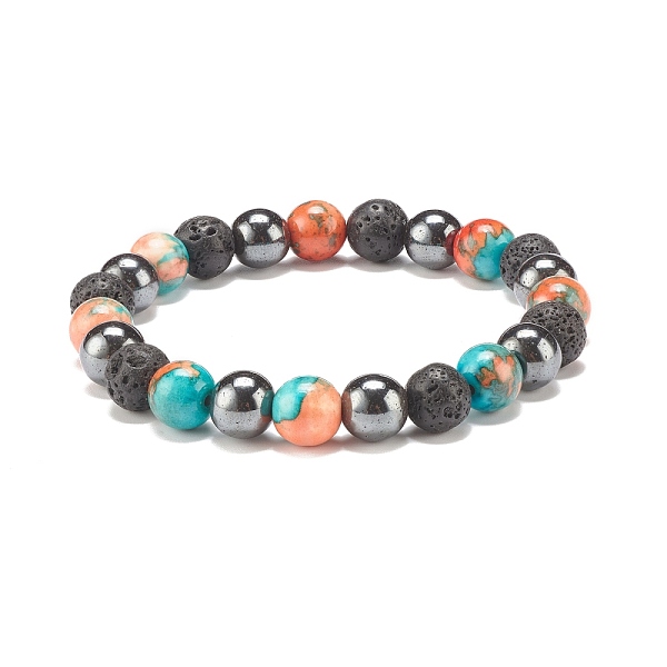 

PandaHall Natural Lava Rock & Synthetic Hematite & Ocean White Jade(Dyed) Round Beaded Stretch Bracelet, Essential Oil Gemstone Jewelry for...