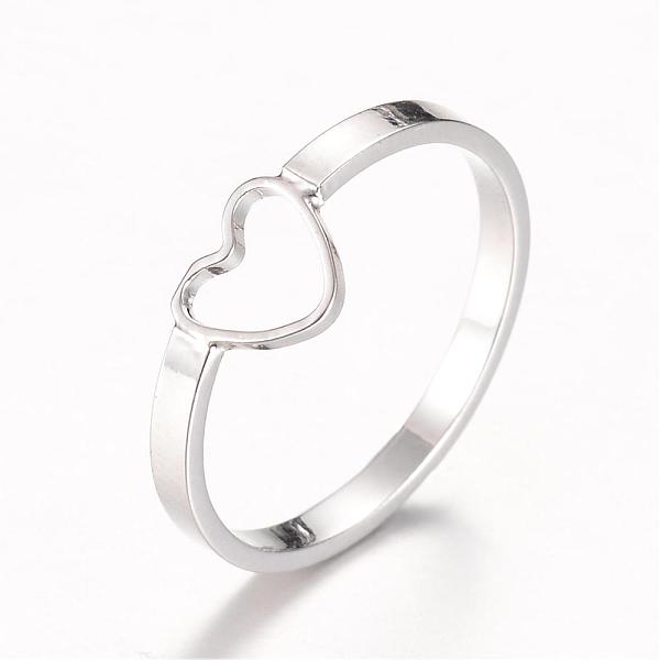 

PandaHall Brass Finger Rings, Open Heart Rings, Platinum, 17mm Brass