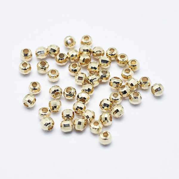 

PandaHall Brass Beads, Long-Lasting Plated, Nickel Free, Faceted, Round, Real 18K Gold Plated, 2mm, Hole: 0.9mm Brass Round