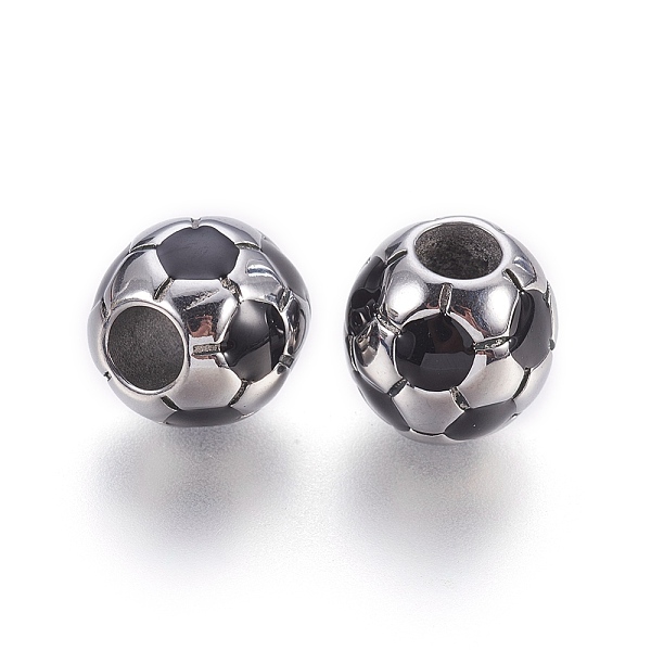 

PandaHall 304 Stainless Steel Enamel European Beads, Large Hole Beads, FootBall/Soccer Ball, Black, Stainless Steel Color, 12.5x12mm, Hole...