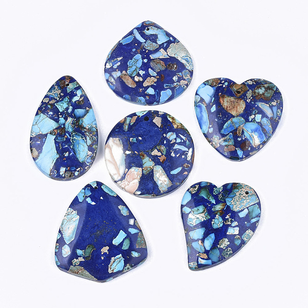 

PandaHall Assembled Synthetic Imperial Jasper and Natural Lapis Lazuli Pendants, Dyed, Mixed Shapes, Blue, 38.5~48x30~40x6.5~7.5mm, Hole...