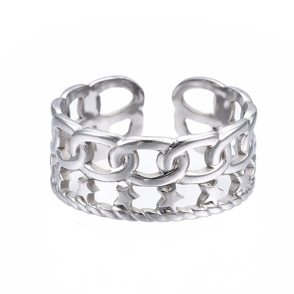 

PandaHall 304 Stainless Steel Star Open Cuff Ring, Chunky Hollow Ring for Women, Stainless Steel Color, US Size 6 3/4(17.1mm) 304 Stainless...