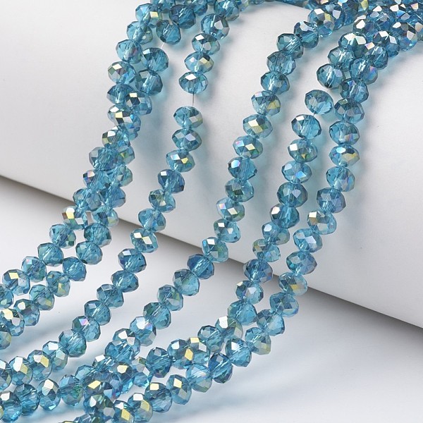 

PandaHall Electroplate Transparent Glass Beads Strands, Half Green Plated, Faceted, Rondelle, Deep Sky Blue, 6x5mm, Hole: 1mm, about...