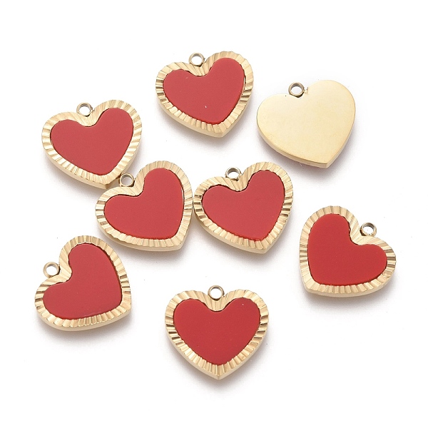 

PandaHall 316 Surgical Stainless Steel Charms, with Acrylic, Stripe Heart, Golden, Red, 11x12x1.5mm, Hole: 1.2mm Stainless Steel+Acrylic...