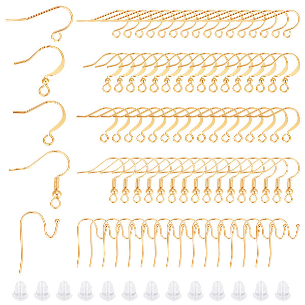

PandaHall Beebeecraft 100Pcs 5 Style Brass Earring Hooks, Shepherd's Hook Ear Wire, French Hooks with Coil and Ball, with 100Pcs Plastic Ear...