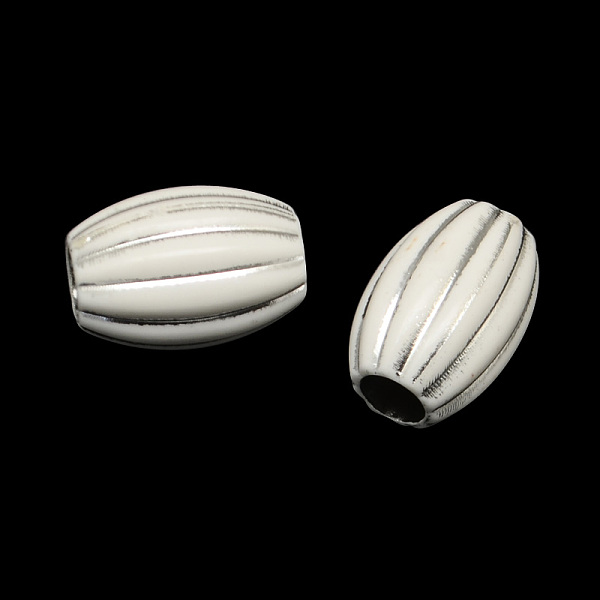 

PandaHall Opaque Acrylic Beads, Large Hole Beads, Silver Metal Enlaced, White, 10~11x16mm, Hole: 5mm, about 500pcs/500g Acrylic Barrel White