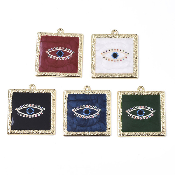 

PandaHall Printed Alloy Pendants, with Enamel, Square with Eye, Light Gold, Mixed Color, 33x30x2mm, Hole: 1.6mm Alloy+Enamel Square..., Multicolor
