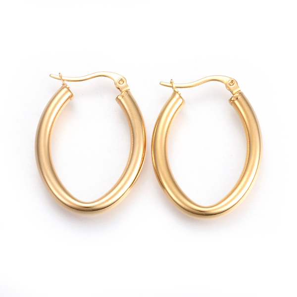 

PandaHall 201 Stainless Steel Hoop Earrings, with 304 Stainless Steel Pin, Hypoallergenic Earrings, Oval, Golden, 34x25x4mm, Pin: 1mm 201...