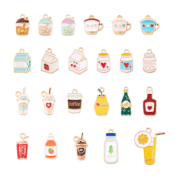 PandaHall Cheriswelry 46Pcs 23 Style Light Gold Plated Alloy Enamel Pendants, Cadmium Free & Lead Free, Bottle & Drink & Cup & Milk & Coffee...