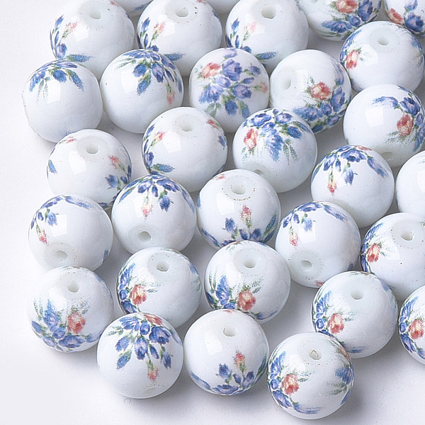 

PandaHall Printed & Spray Painted Glass Beads, Round with Flower Pattern, Colorful, 10~10.5x9.5mm, Hole: 1.6mm Glass Round