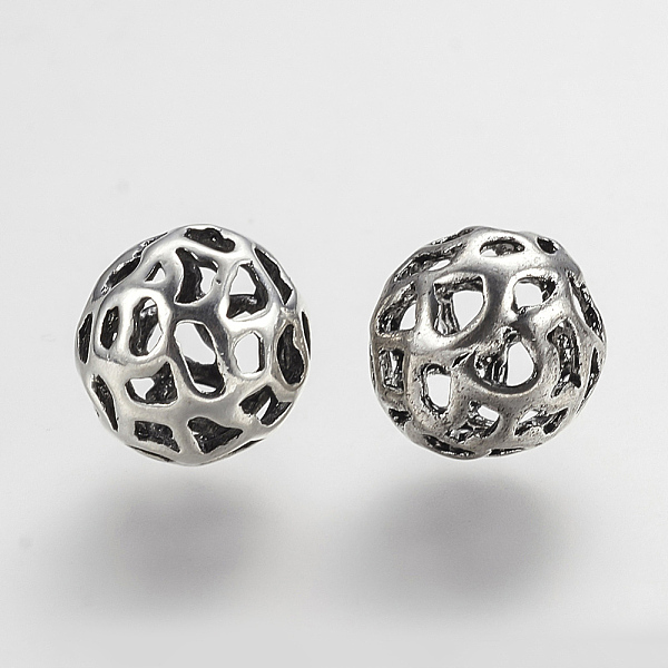 

PandaHall Brass Filigree Beads, Round, Antique Silver, 10mm, Hole: 1~2mm Brass Round