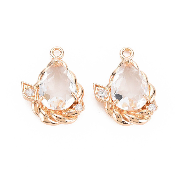 

PandaHall Glass Pendants, with Brass Micro Pave Clear Cubic Zirconia Findings, Faceted, Teardrop, Light Gold, Clear, 22.5x17x7mm, Hole...