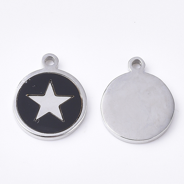 

PandaHall 304 Stainless Steel Pentacle Charms, with Black Acrylic, Flat Round with Star, Stainless Steel Color, 12x10x1.5mm, Hole: 1.2mm 304...