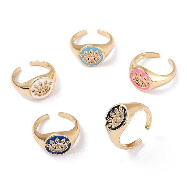 

PandaHall Brass Clear Cubic Zirconia Open Rings, Long-Lasting Plated, with Enamel, Real 18K Gold Plated, Flat Round with Eye, Mixed Color..., Multicolor