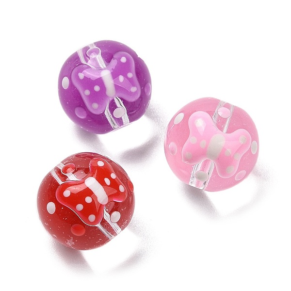 

PandaHall Handmade Glass Enamel Beads Strands, Round with Bowknot, Mixed Color, 13x12mm, Hole: 1.2mm, about 30pcs/strand Glass Round..., Multicolor