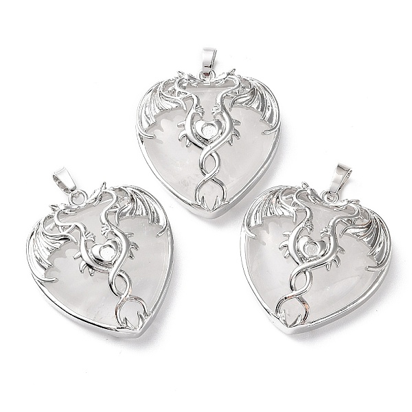 

PandaHall Natural Quartz Crystal Heart Pendant Rhinestone Settings, Rock Crystal, Rack Plating Platinum Plated Brass Wings Charms...