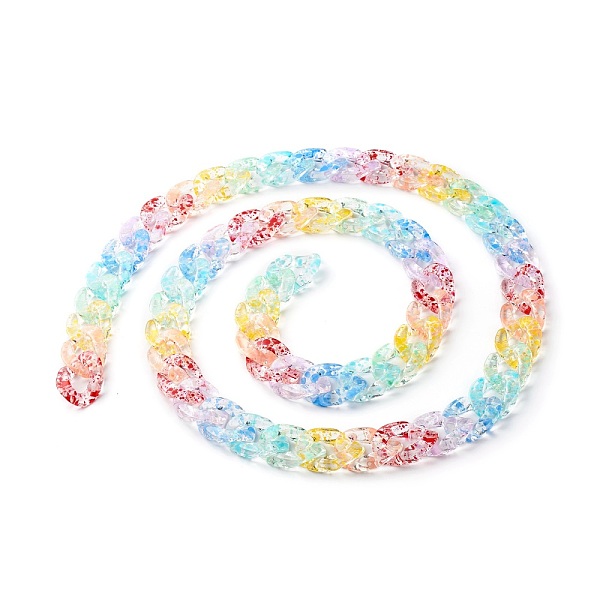 

PandaHall Handmade Acrylic Curb Chains, Twisted Chain , Colorful, 29.5x20.5x6mm, 39.37 inch(1m)/strand Acrylic