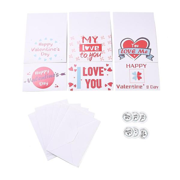 

PandaHall Rectangle Paper Greeting Cards, with Rectangle Envelope and Flat Round Self Adhesive Paper Stickers, Valentine's Day Wedding..., Multicolor