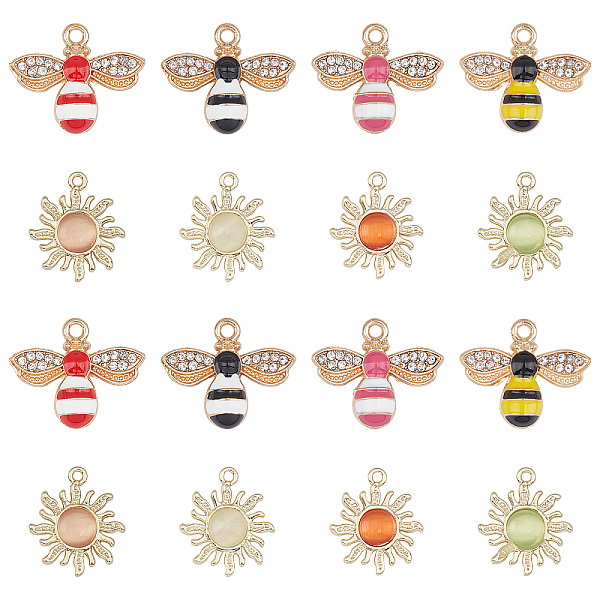 

PandaHall CHGCRAFT 32Pcs 8 Style Sun Alloy Glass Pendants, with Bees Alloy Enamel Charms, with Cubic Zirconia, Mixed Color, 4pcs/Style Alloy..., Multicolor