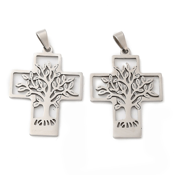 

PandaHall 201 Stainless Steel Pendants, Laser Cut, Cross with Tree of Life Charm, Stainless Steel Color, 34x26x1mm, Hole: 7x3.5mm 201...