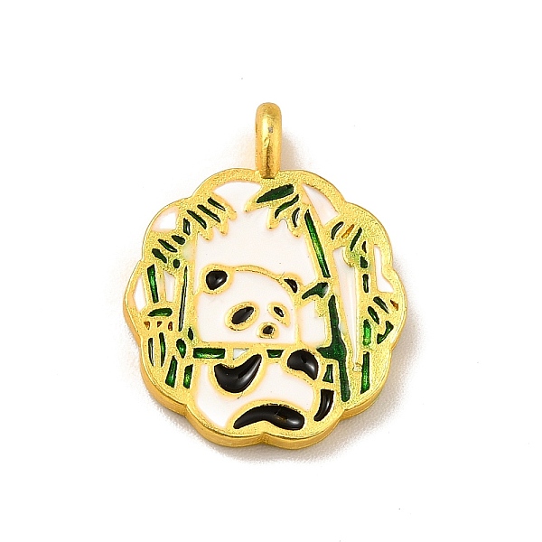 

PandaHall Rack Plating Alloy Enamel Pendants, Cadmium Free & Lead Free, Matte Gold Color, Flower with Panda and Bamboo, White, 19.5x15.5x2mm...