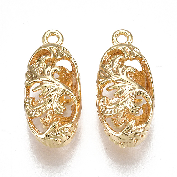 

PandaHall Brass Pendants, Hollow, Oval with Flower, Nickel Free, Real 18K Gold Plated, 20x9x7mm, Hole: 1.5mm Brass Oval