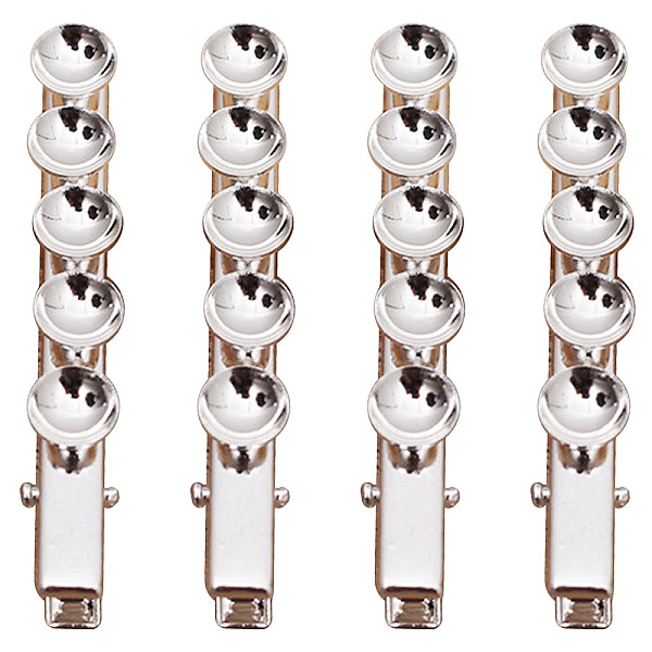 

PandaHall Electroplate Iron Alligator Hair Clips, with Brass Tray, Silver Color Plated, 60x6mm, Half Round Tray: 8mm Brass