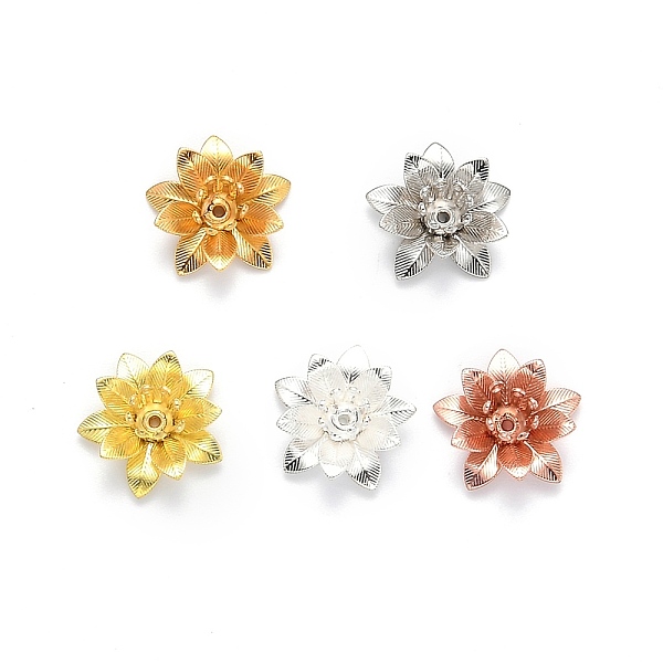 

PandaHall 3D Brass Bead Caps, Flower, Multi-Petal, Mixed Color, Tray: 5mm, 16x6.5mm, Hole: 0.8mm Brass