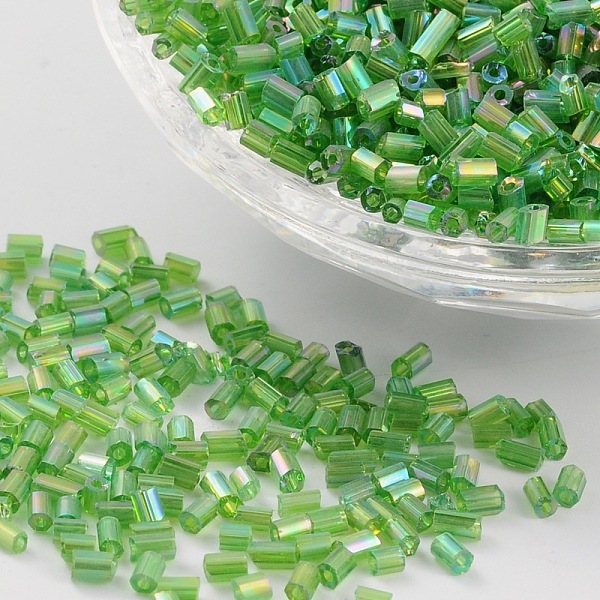 

PandaHall 11/0 Two Cut Glass Seed Beads, Hexagon, Trans.Colours Rainbow, Green, Size: about 2.2mm in diameter, about 4500pcs/50g Glass Green